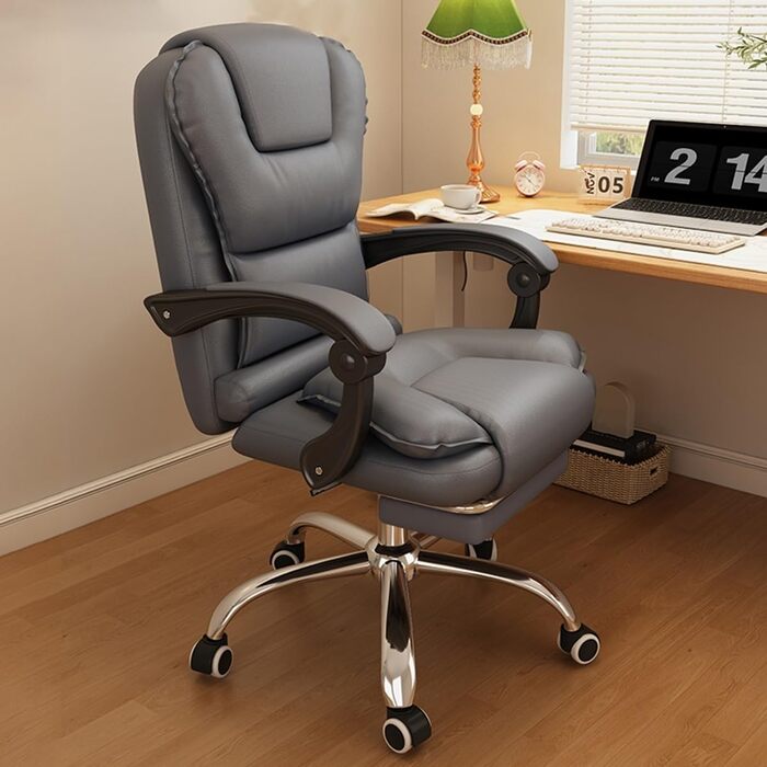 Офісне крісло, стілець для столу з колесами, ергономічне ігрове крісло з регульованою висотою та підставкою для ніг, крісло керівника з підтримкою спинки, шкіряне комп&39ютерне крісло для переговорних кімнат (сіре)