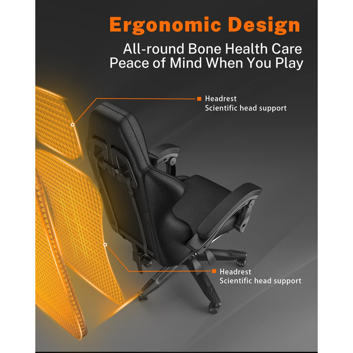 Ігрове крісло bigzzia з підставкою для ніг - Ергономічне ігрове крісло з поперековою подушкою підголівником, регульоване за висотою комп&39ютерне крісло для дорослих, дівчаток та хлопчиків (чорне) Чорний колір з підставкою для ніг