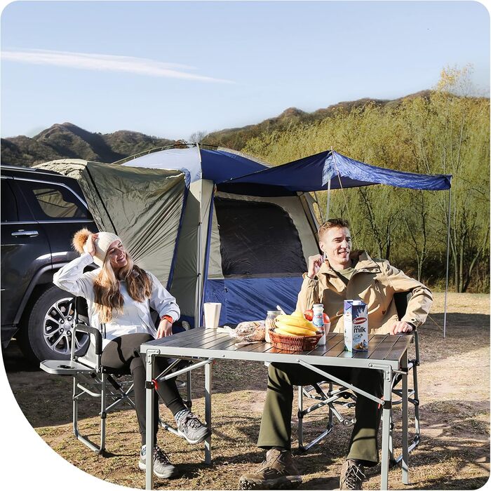 Складаний кемпінговий стіл KingCamp з алюмінієвою рамою, зсувна стільниця для 4-8 осіб, складний кемпінговий стіл з сумкою для перенесення, вантажопідйомність до 80 кг, чорний, 4 особи