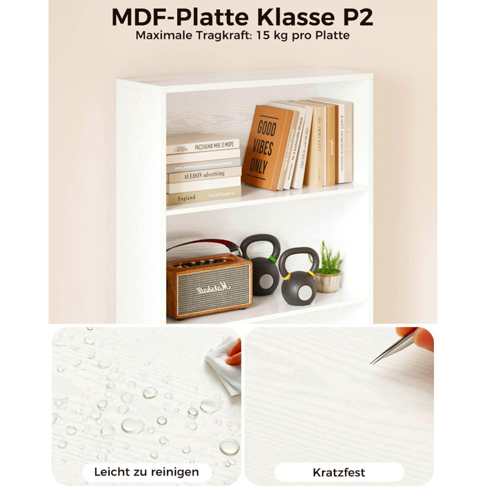 Книжкова шафа IRONCK з дверцятами, 6-ярусна полиця, висота 180 см, дерев&39яна окремостояча полиця, відкрита полиця для зберігання речей для кабінету, офісу, вітальні, спальні (біла)