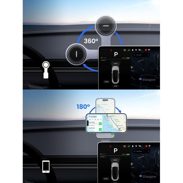 Автомобільний тримач мобільного телефону UGREEN з функцією зарядки для сенсорного екрану Tesla сумісний з автомобільним тримачем M
