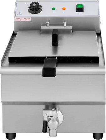 Електрична фритюрниця Royal Catering з нержавіючої сталі RCEF 16EB (3 500 Вт, ємність 16 л, діапазон температур 50-200 C, холодна зона, зі зливним краном)