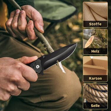 Складаний ніж I Гострий кишеньковий ніж I Одноручний ніж, ніж для активного відпочинку та виживання з чорним лезом з нержавіючої с