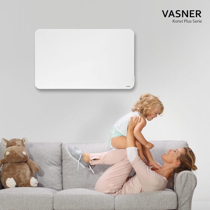 Інфрачервоний гібридний обігрівач VASNER Konvi Plus Електричний обігрівач з термостатом, 600-1200 Вт, гібридний інфрачервоний обігрівач, білий колір із закругленими кутами, настінний, 3-річна гарантія, німецька карбонова технологія (900 Вт)