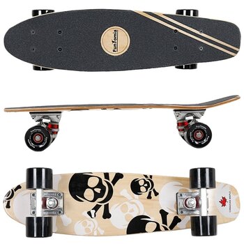 Скейтборд FunTomia Mini-Board Cruiser 57 см, виготовлений з 7-шарового канадського клена, включаючи кулькові підшипники ABEC-9. Білий череп / з чорними колесами.