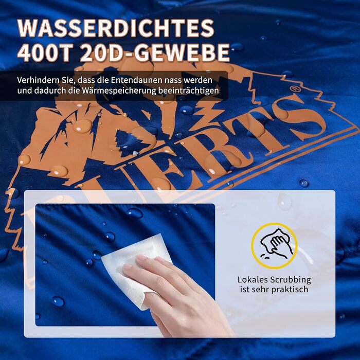Зимовий пуховий спальний мішок, для температур від 0 до -24C. Ультралегкий матусин спальний мішок, для дорослих та підлітків для кемпінгу, піших прогулянок та походів. Синій -7C