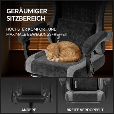 Ігрове крісло SUKIDA, ергономічне робоче крісло з підставкою для ніг, підголівником та поперековою подушкою, робоче крісло з високоякісною тканинною поверхнею - чорне