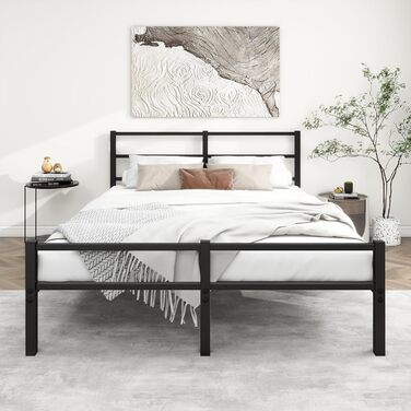 Металеве ліжко 140x200 см з каркасом ліжка з узголів&39ям та узніжжям, ліжко для дорослих, гостьове ліжко, двоспальне ліжко, чорне 140 x 200 см
