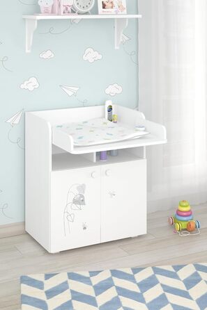 Пеленальний столик Shefa Kids 700 Basic Amis White - Багатофункціональний пеленальний столик зі складною пеленальною поверхнею, 2 дверцятами та відкритим відділенням, 70x47x86 см, дитячий, ергономічний пеленальний столик