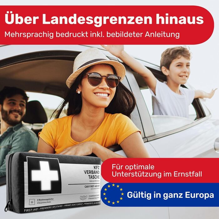 Автомобільна аптечка згідно з чинним стандартом 2024/2025, включаючи дихальні шторки - Автомобільна аптечка може використовуватися