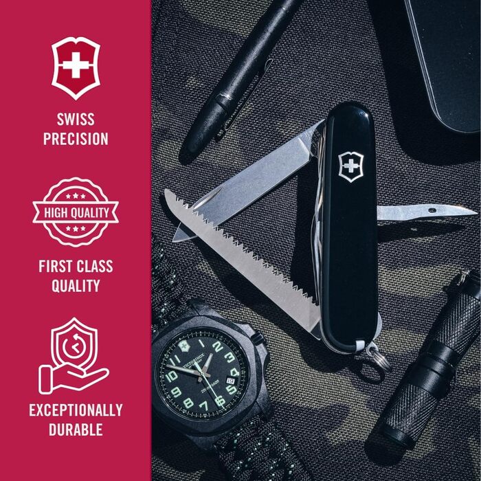Швейцарський армійський ніж Victorinox Huntsman, мультитул, швейцарський армійський ніж з 15 функціями, лезо, штопор, консервний ніж, складана коробка, чорний