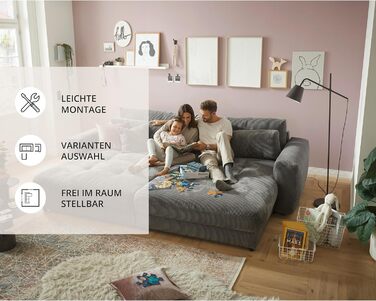 Великий диван BARURA Cord темно-сірого кольору XXL диван з великою спальною зоною, сучасний диван 292x194 см, включаючи подушки для ніг