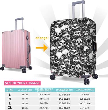Чохол для валізи BREAUX з квітковим та дизайном черепа, унікальний двосторонній принт, білий, малий розмір