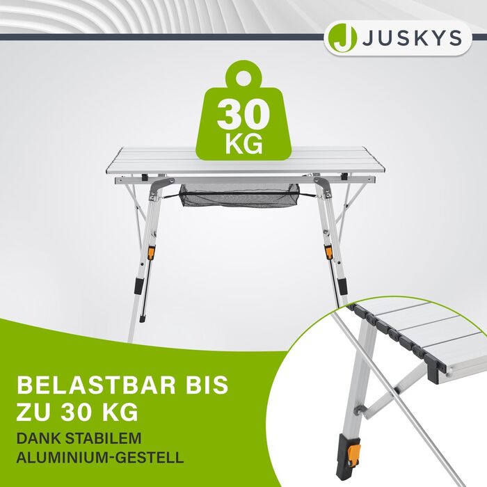 Стіл для кемпінгу Juskys 90x52 см розкладний алюмінієвий стіл Picco, легкий садовий та балконний стіл, регульований по висоті вуличний стіл сріблястий