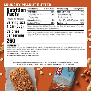 Енергетичні батончики Clif Bar Crunchy Peanut Butter, 12 батончиків / коробка Crunchy Peanut Butter 12 шт. (1 упаковка)