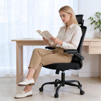 Ергономічне офісне крісло DUMOS, ігрове крісло з регульованим підголівником, підлокітниками, письмове крісло, обертове крісло з поперековою опорою, крісло керівника з сітки, захисне для спини, вантажопідйомність 150 кг, чорний колір