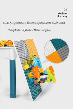 Комплект дитячого столу та стільця 6-в-1, дитячий ігровий стіл, двостороння стільниця 551 см з 292 будівельними блоками, багатофункціональний стіл з 1 стільцем як столом-конструктором, пісочниця, стіл для творчості 51*51