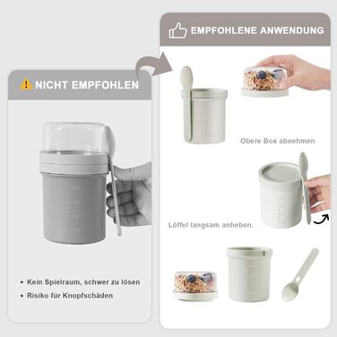 Набір контейнерів для сніданку та обіду To Go, 450 мл 250 мл контейнер для йогурту та мюслі з ложкою, герметичний стакан для мюслі та йогурту, ланчбокс (світло-сірий)