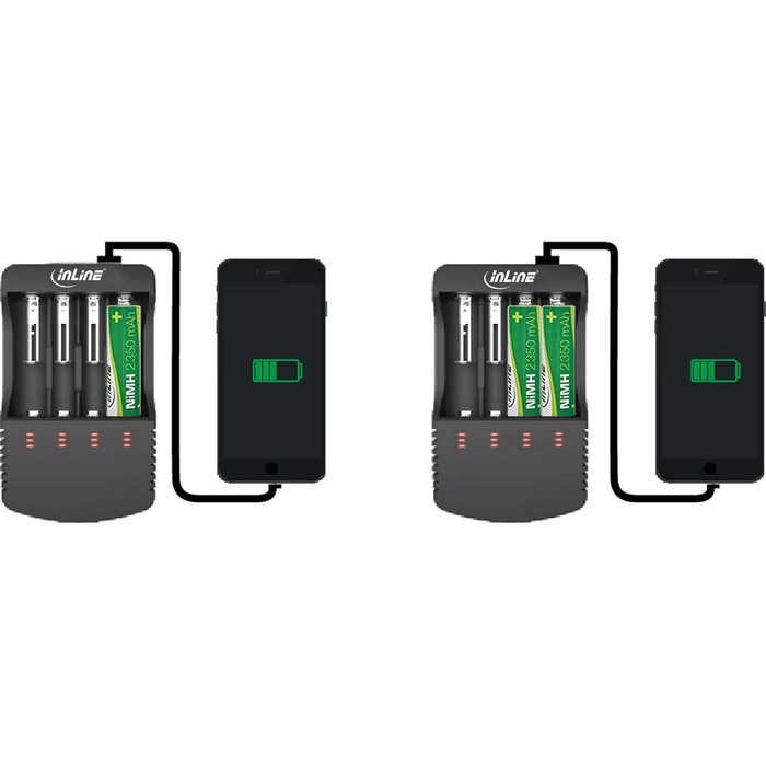Зарядний пристрій InLine 01287L для літієвих та нікель-кадмієвихнікель-металгідридних акумуляторів з функцією зовнішнього акумулятора (зовнішнього акумулятора)
