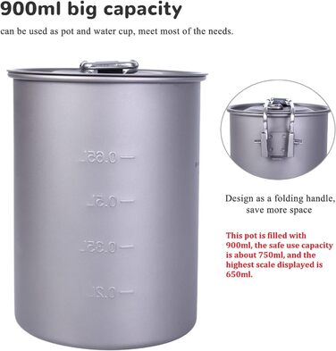Мл Титановий кухоль Кемпінговий горщик Каструля для приготування їжі Зовнішня легка чашка для кави зі складною ручкою та кришкою П