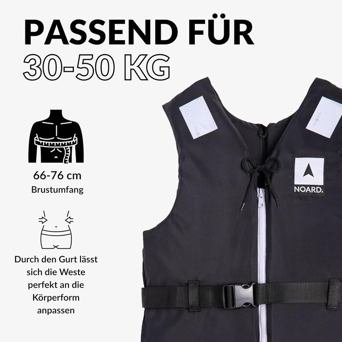 Рятувальний жилет NOARD 5 розмірів Black Edition 25-120 кг EN ISO 12402-5 CE (50 N) Жилет із міцного пінопласту чорного кольору 30-50 кг