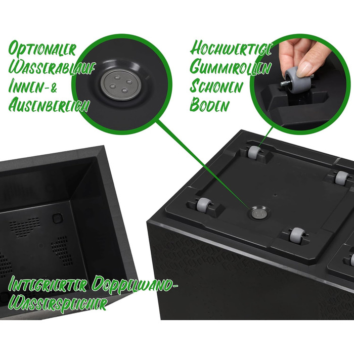 Квітковий горщик Ondis24, Кашпо під бетон Caro, XXL Кашпо на колесах Виготовлено зі 100 переробленого пластику, Велике вуличне кашпо (Антрацит, 80 см) Антрацит 80 см