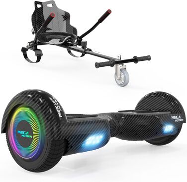 Гіроскутер MEGA MOTION 6,5 дюймів з ховеркартом – для дітей, молоді та дорослих, з Bluetooth-динаміком, світлодіодним підсвічуванням, чорний картинг