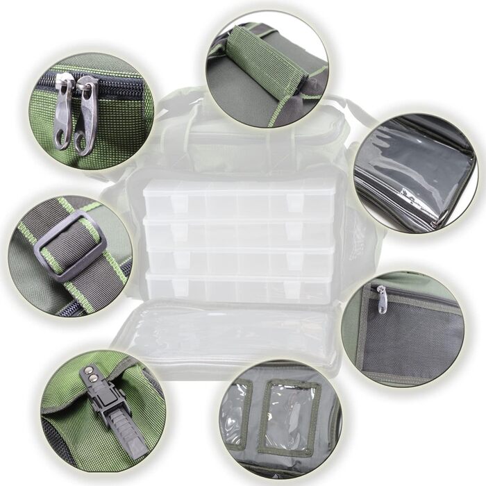 Сумка QMBasic для риболовлі, включаючи 4 коробки для снастей Рибальський чохол для аксесуарів Водовідштовхувальні м&39які лямки Рибальська сумка