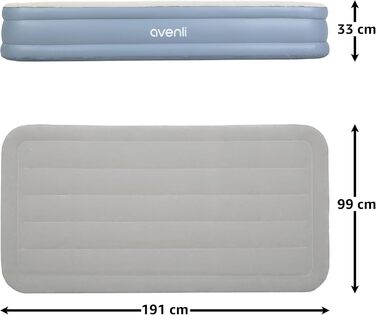 Самонадувальний надувний матрац/ліжко AVENLI для 1 особи, 1999x33 см, надувне гостьове ліжко з вбудованим насосом, висока спальна поверхня, флокована поверхня для кемпінгу та дому