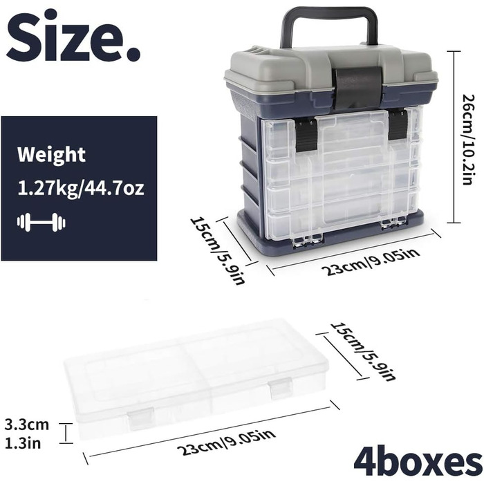 Ящик для рибальських снастей з 4 ящиками для зберігання рибальських аксесуарів та наживки