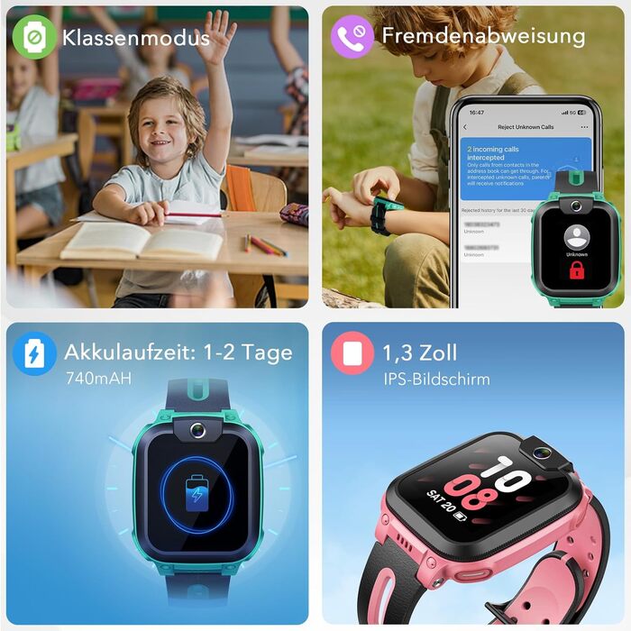 Розумний годинник imoo Z1 для дітей, дитячий годинник 4G з GPS-трекером та SIM-карткою, розумний годинник для дітей з відео- та телефонними дзвінками, водонепроникний IPX8 (рожевий) Z1 Z1 Pink