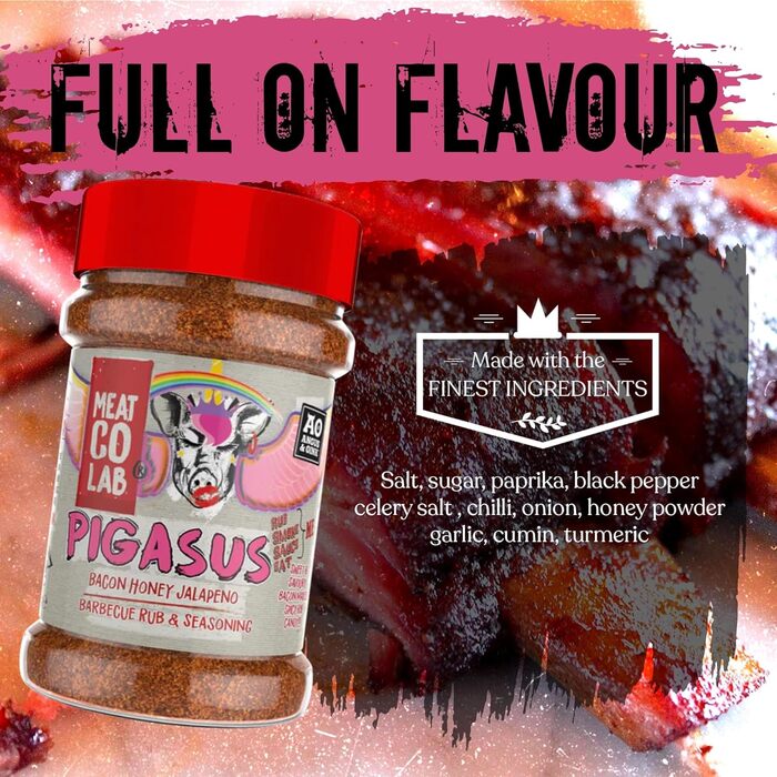 Ангус і хрю, пігас, бекон, мед, халапеньо, барбекю та приправи Ідеально підходить для свинини, курки, відбивних і картоплі фрі Ідеально підходить для гриля, копчення та для духовки 200 г