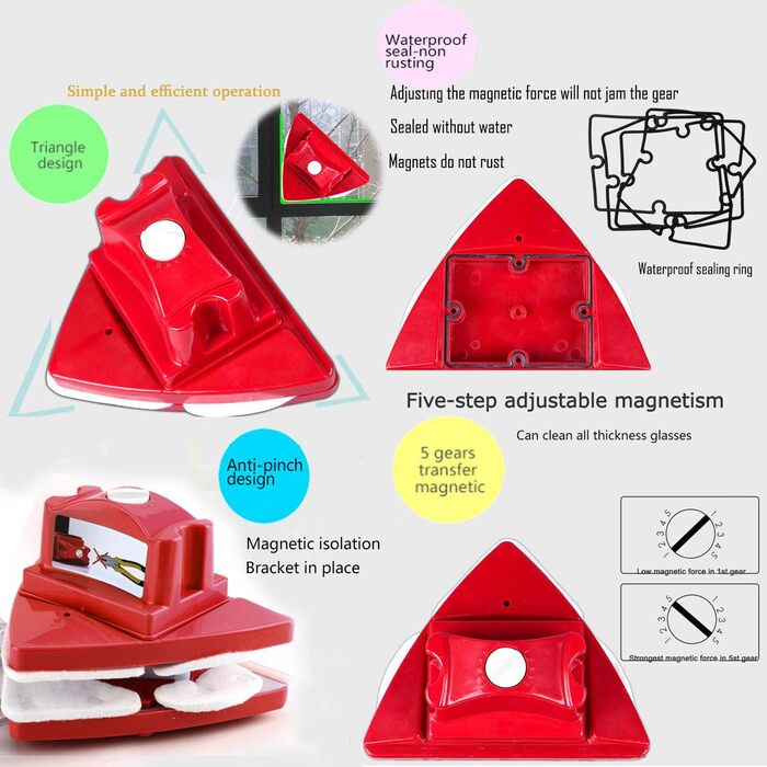 Двостороння щітка для миття вікон Склоочисник Магнітні інструменти для чищення зовнішніх вікон, магнітні, регулюються в 5 напрямках для високого миття вікон, товщина вікна 0,3-3,2 см (товщина 4 вікон)