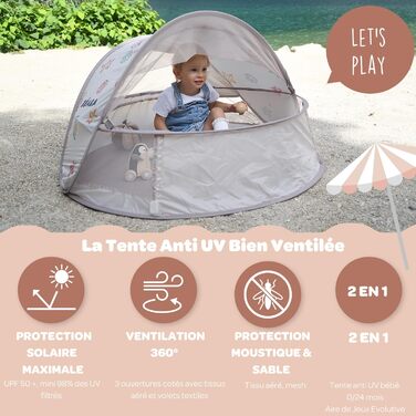 Пляжний намет, Дитячий намет 2 в 1 із захистом від ультрафіолету, 0-24 місяці, Максимальний захист від ультрафіолету UPF50, Фільтровані ультрафіолетові промені, Вентиляція 360, Москітна сітка, Місткий, Система розкладання, Сумка для перенесення, BreezyNes