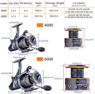 Котушка для лову коропа Sougayilang 5 1 екранована котушка з нержавіючої сталі BB-вуглецевого волокна з безперешкодним перетягуванням котушки для коропової котушки для морської або прісноводної спінінгової риболовлі BDM-6000
