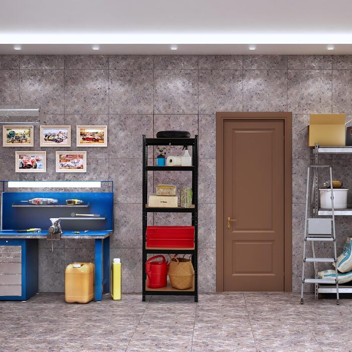 Чорний надміцний стелаж Relaxdays, висота та довжина 180x60x45 см, 500 кг, 5 полиць, для підвалу, гаража, модульна полиця для зберігання, сталь, 80, чорний