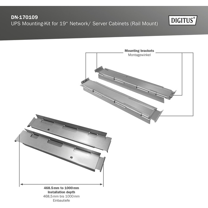 Монтажний комплект ДБЖ DIGITUS для 19-дюймових мережевих/серверних шаф (профільна рейка)
