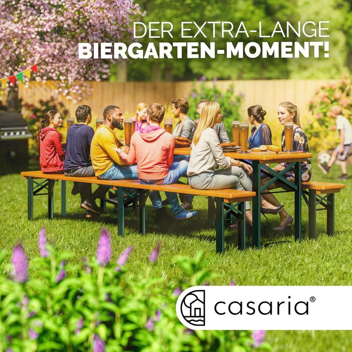 Комплект пивних наметів Casaria 220 см, складаний, міцний, 3 предмети, 2 пивні лавки, 1 широкий стіл, дерев&39яний комплект пивних столів, комплект фестивальних наметів, пивний сад, пивний набір