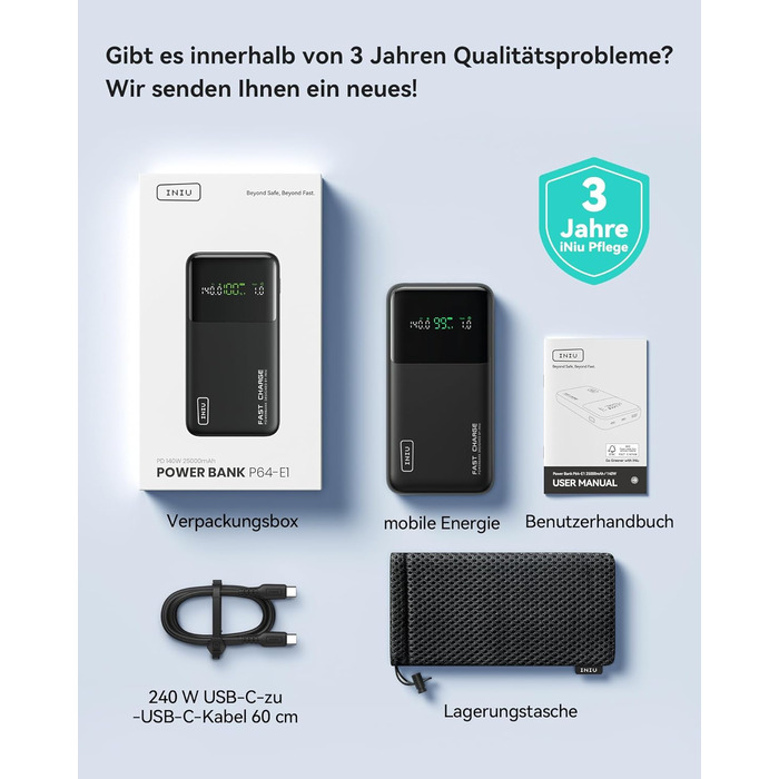 Невеликий, але потужний вхід і вихід USB C для телефону та ноутбука, зовнішній акумулятор для мобільного телефону для MacBook Pro