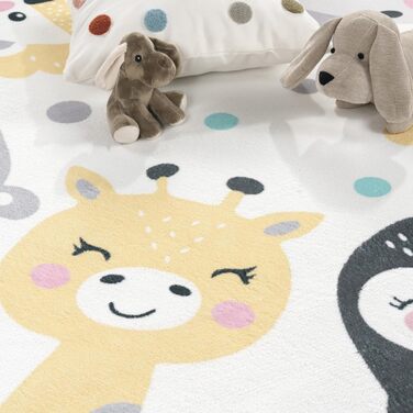 Домашній килим Дитяча кімната Дитячий килим Миється Хлопчик Дівчинка Ігровий килимок Круглий Сучасні тварини зоопарку, Розмір 120