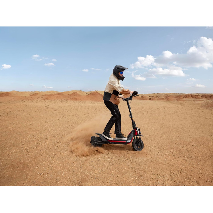 Електросамокат з допуском до експлуатації в Німеччині, запас ходу 70 км в еко-режимі, 56 км у спортивному режимі, повна підвіска, вантажопідйомність 120 кг, здатність долати нахил 25, позашляхові шини, Apple Find My, водонепроникний, 3 Pro D