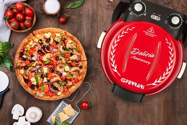 Піч для піци, 1200 Вт, 400 C, лімітована річниця, ароматна піца за 3-5 хвилин, буклет рецептів в комплекті, 3 Ferrari G1017702 Pizza Delizia Anniversary