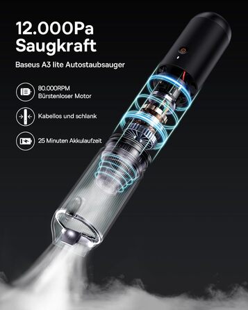 Ручний пилосос Baseus A3 Lite акумуляторний автомобільний пилосос, автомобільний пилосос 12000pa з швидкою зарядкою USB-C, автомоб