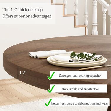 Круглий обідній стіл для 4-6 осіб, діаметр 120 см, з міцними дерев&39яними ніжками, темний дуб, сучасний круглий стіл для кухні, їдальні та вітальні (лише стіл) Golden Phoebe