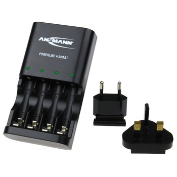 Зарядний пристрій Powerline 4 Smart AA та AAA для акумуляторів NiMH NiCD, з вилкою для Великобританії та багатокольоровим світлодіодним дисплеєм, швидке індивідуальне заряджання та моніторинг