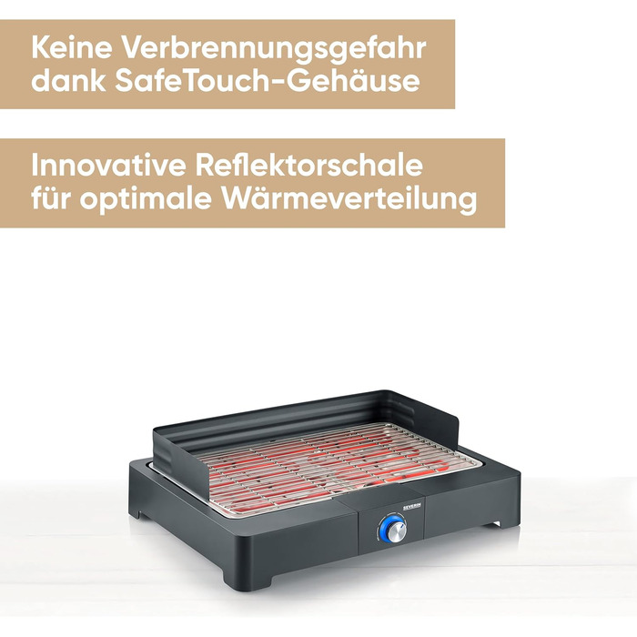 Настільний гриль SEVERIN з решіткою з нержавіючої сталі для використання в приміщенні і на відкритому повітрі, електричний гриль з