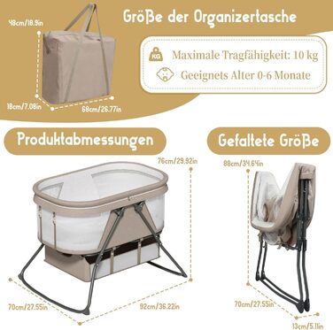 Дитяче ліжечко XJD Baby, складне дитяче ліжечко 2 в 1, колиска з кошиком для зберігання, дорожнє ліжечко з м&39яким матрацом, сумка для перенесення, москітна сітка, дитяча колиска для дітей від 0 до 6 місяців, від народження до 10 кг, хакі-хакі-1