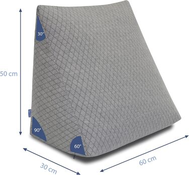 Подушка для спини Badum - Клиноподібна подушка для ліжка - 60 x 50 x 30 см - Подушка для книги, дивана, дивана, подушка для читання, подушка для читання, перегляду телевізора, чохол, який можна прати, регульована товщина