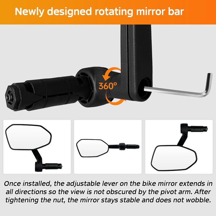 Регульоване велосипедне дзеркало Homieway для кріплення на кермо Скляна лінза, стійка до подряпин Дзеркало заднього виду для електровелосипеда (ліве)