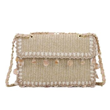 Літня пляжна сумка-тоут для жінок, плетена сумка для відпочинку з маленьким ланцюжковим клатчем, колір хакі